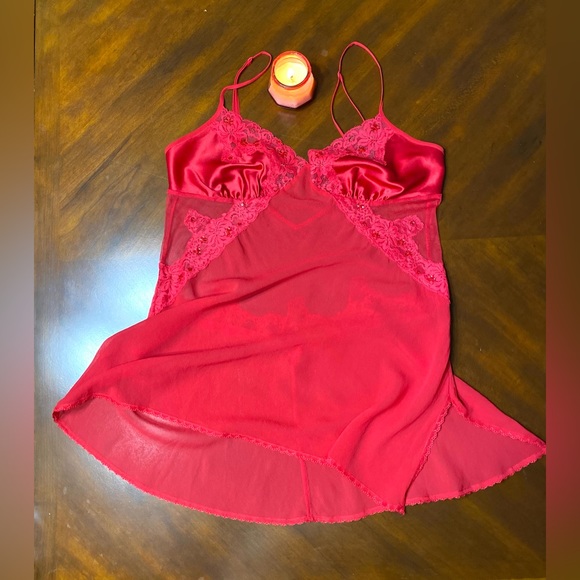 Victorias Secret Red Silk Slip Dress with Sequins  Medium - Picture 8 of 9